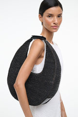 LARGE RAFFIA MOON TOTE BAG | BLACK RAFFIA